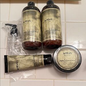 WEN Sweet Almond Mint Hair Care Collection with Gold Packaging